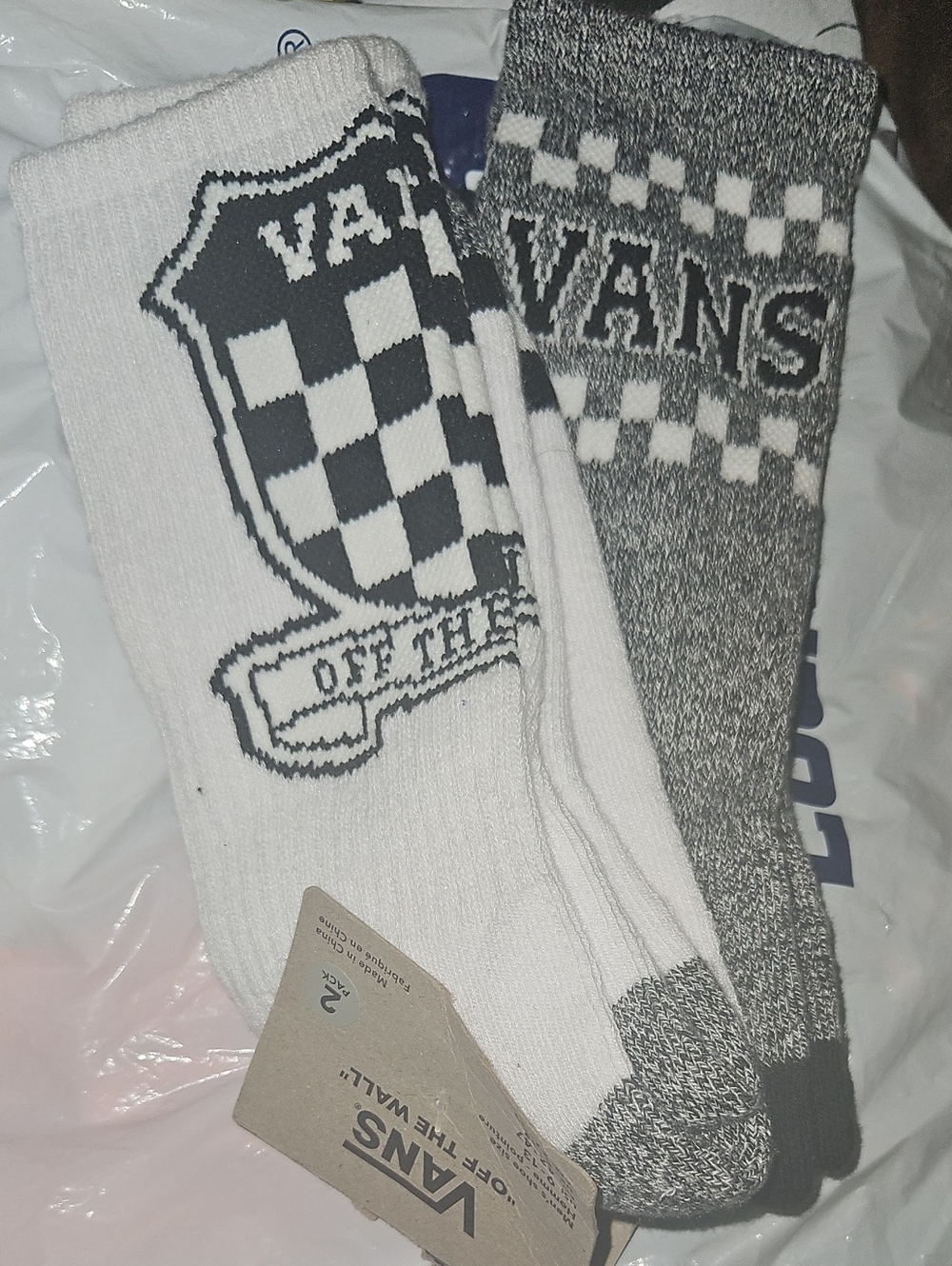 Vans Black & White Checkerboard Crew Socks - Logo Pair